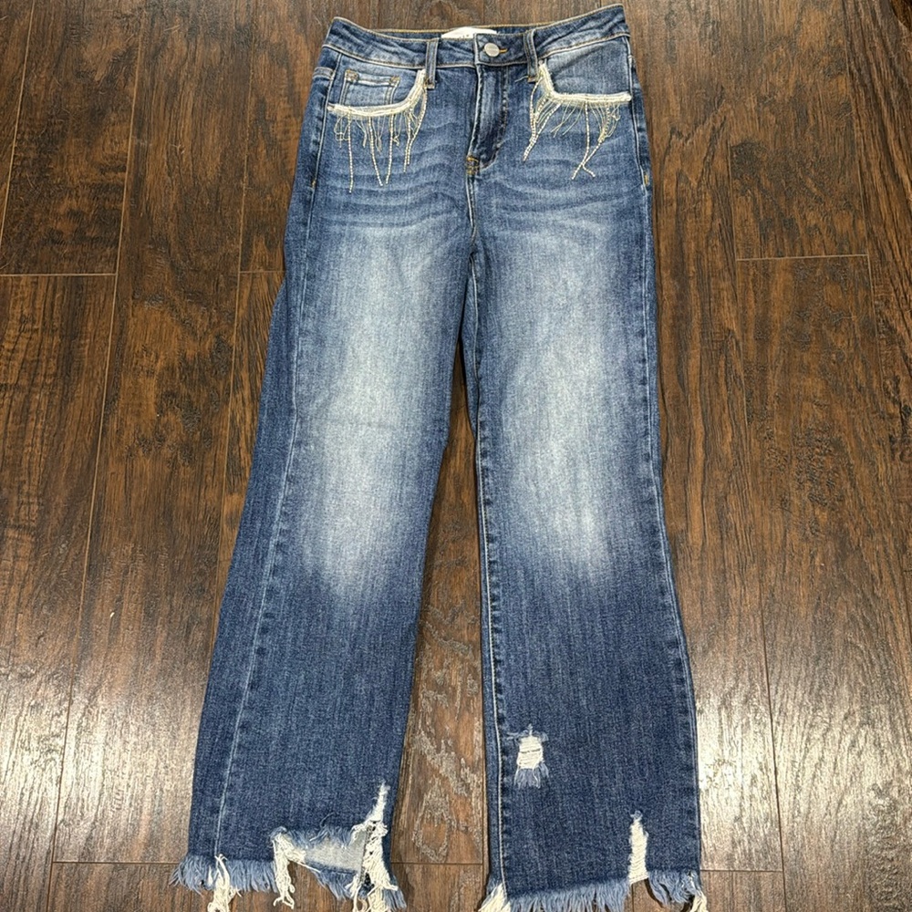 Risen Shimmer Straight Leg Ankle Cropped Jeans - Picture 3 of 6